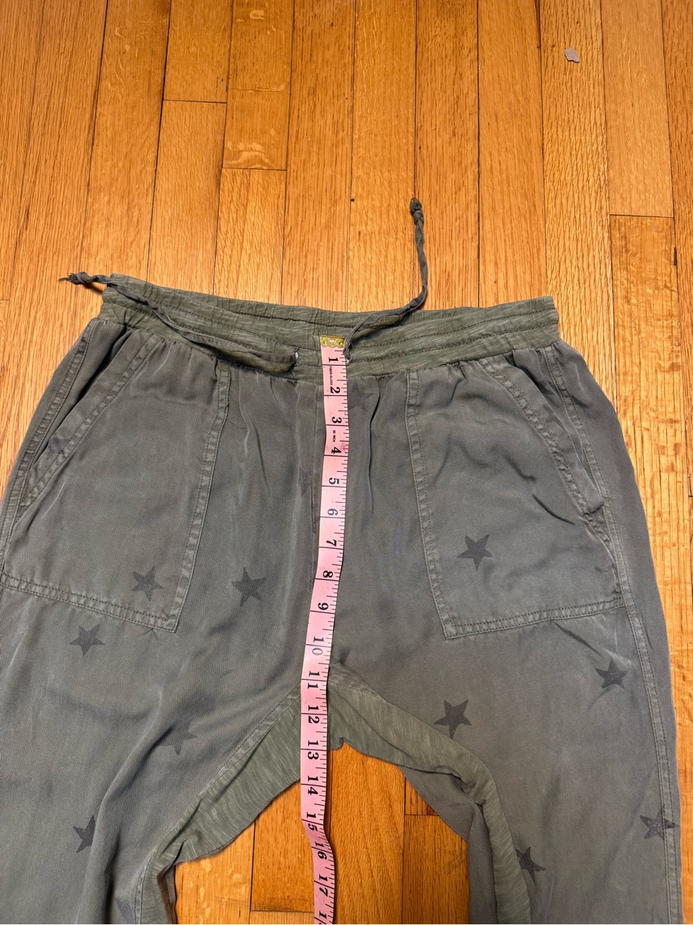 Vintage Havana Olive‎ Green Star-Print Jogger Pants 100% Tencel Size L - Picture 6 of 9